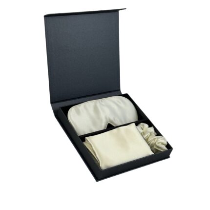 Set Matase Fata de Perna, Masca de Ochi, Accesoriu Par, cream white, Anti-static, Anti-Pilling, 51 x 76 cm