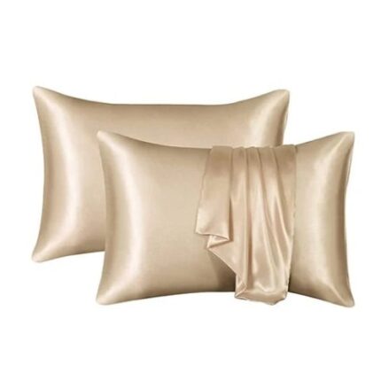 Set de 2 fete de perna Luxury Anis®, Champagne, 50x70 cm, Matase naturala ambele fete