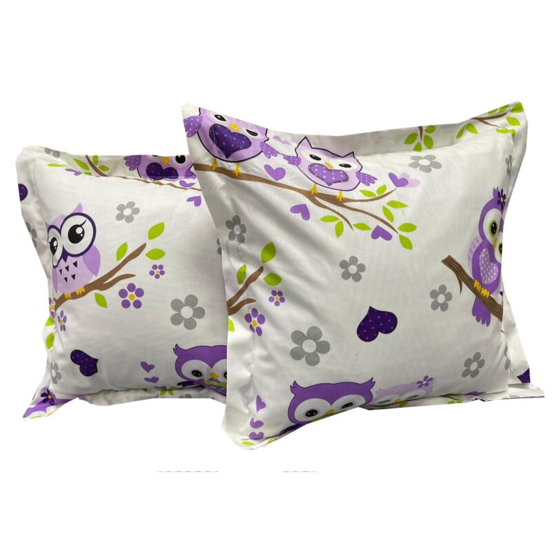 Set doua huse de perna, pentru copii, 40X40cm, mov/alb, din colectia "Poveste cu bufnite" din bumbac ranforce, by Liz Line - SPR40/40211