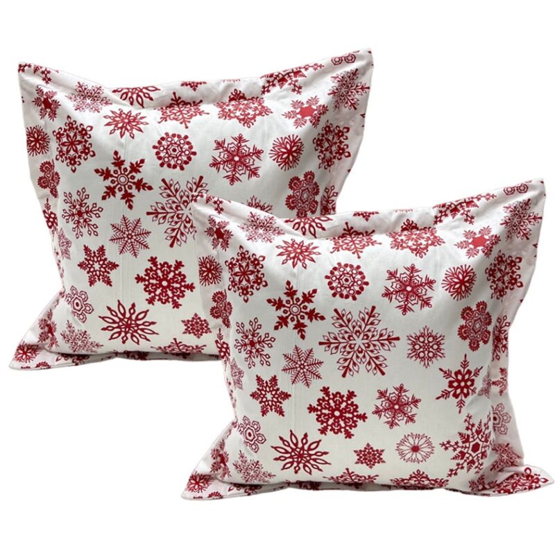 Set doua huse de perna, 40X40cm, alb/rosu, Magie cu fulgi de nea Liz Line din bumbac ranforce SPR40/40249