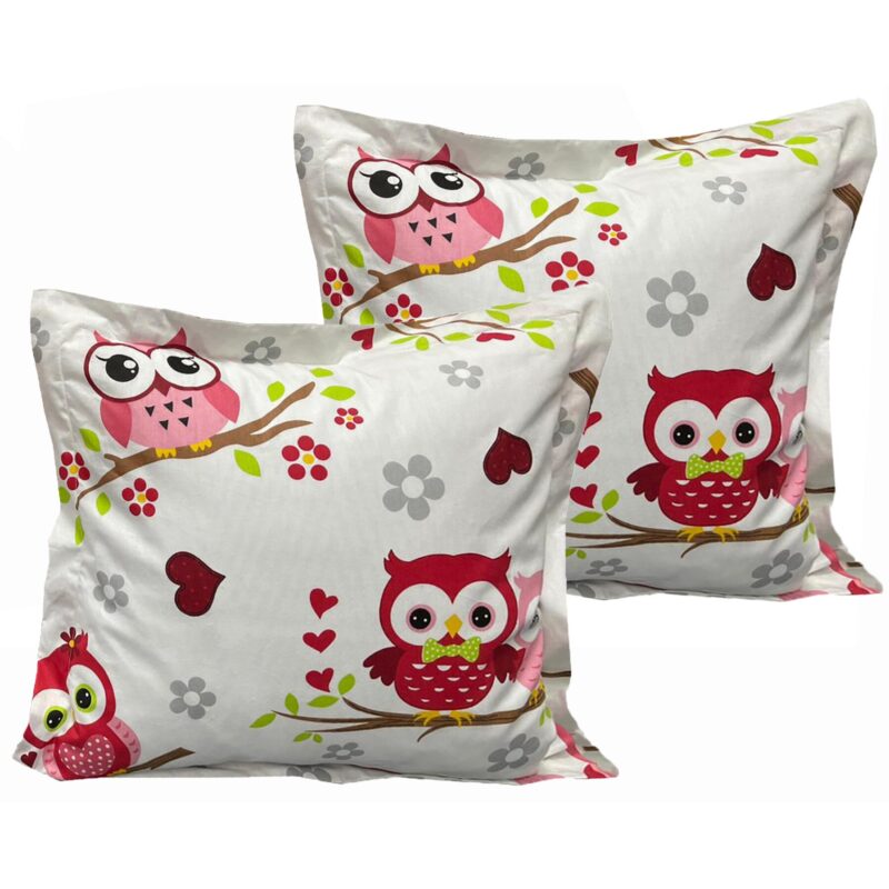 Set doua huse de perna, pentru copii, 60X60cm, alb/rosu, din colectia Poveste cu bufnite Liz Line din bumbac ranforce SPR60/60212