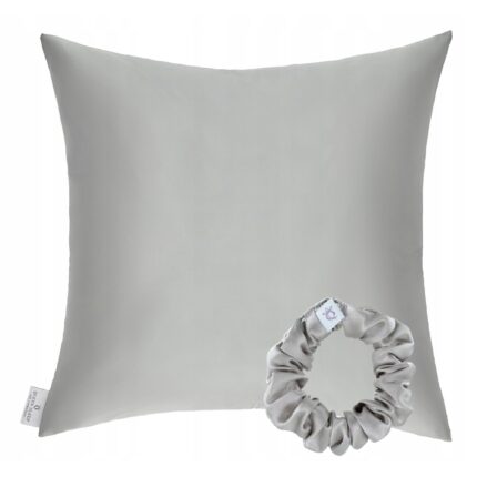 Fata de perna din matase, Queen Sleep, 40x40, Cu bumbac + Elastic de par, Gri