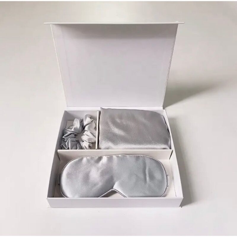 Set pentru somn cu fata de perna 51×76 cm, masca de ochi si elastic de par din matase naturala Mulberry Silver Gray