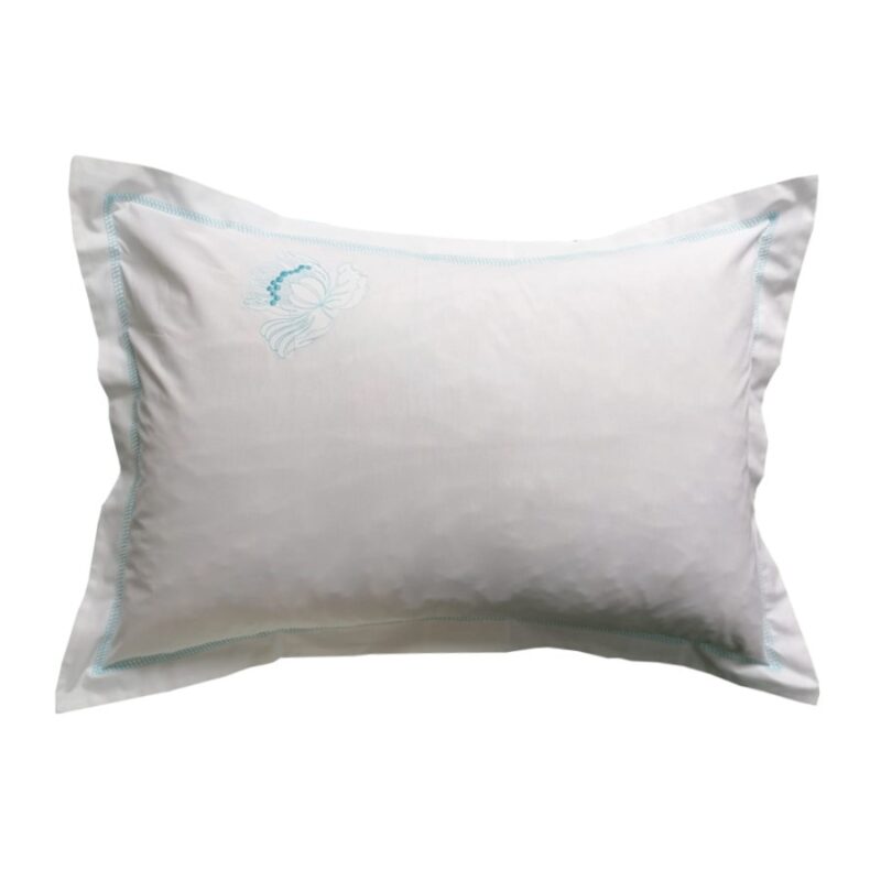 Set fete de perna decorativa Casa Bucuriei, 60 x 60 cm, 2 piese, alb/bleu, bumbac ranforce 100%
