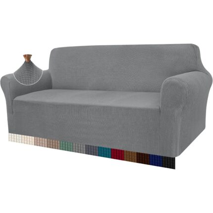 Husa extensibila pentru canapea 3 persoane, Granbest, gri deschis, 85% poliester, 15% elastan