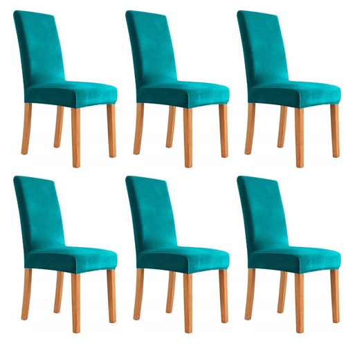 Set de 6 Husa scaun, Velor, Elastan, Turcoaz