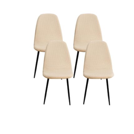 Set de 4 huse de scaun, Jaotto, universale, model cu patratele, crem
