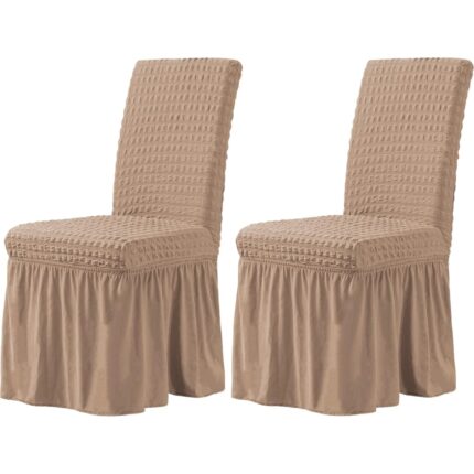 Set 2 huse de scaun, Creponat cu Volanase, Poliester si Licra, Cafea cu Lapte