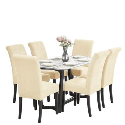 Set 6 Huse Scaun Universale, Din Bumbac Embosat, Ivoire, 40x40x50 cm