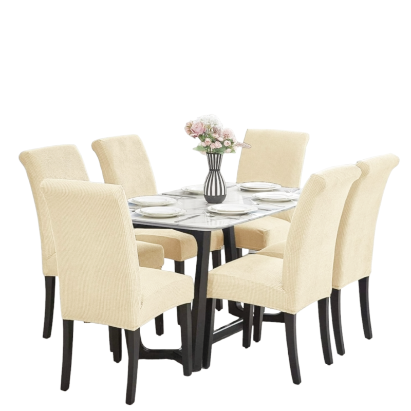 Set 6 Huse Scaun Universale, Din Bumbac Embosat, Ivoire, 40x40x50 cm