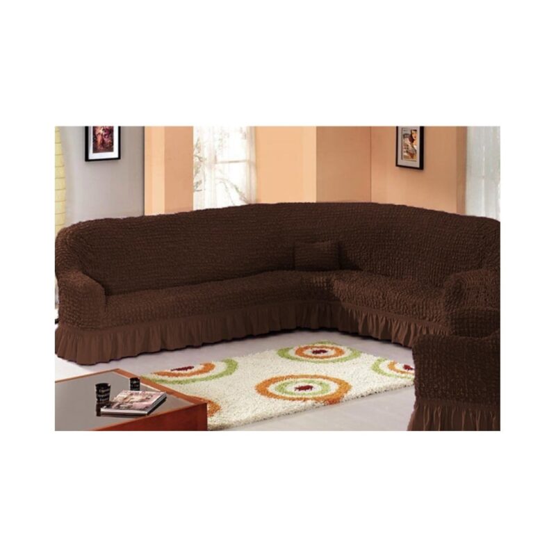 Set husa coltar cu 1 fotoliu din bumbac elasticizat , 300x450 cm , maro