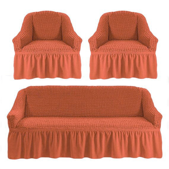 Set huse pentru canapele 3 locuri si 2 fotolii, caramiziu, elastica