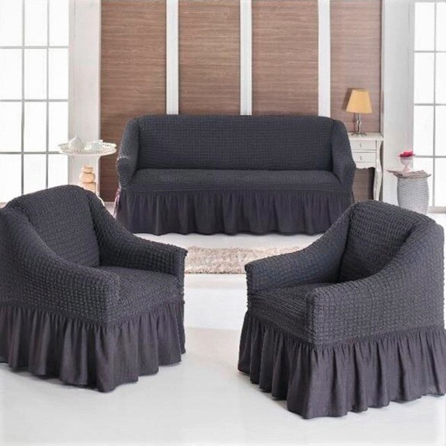 Set huse 311, pentru o canapea 3 locuri si 2 fotolii, culoare cenusie, elastice