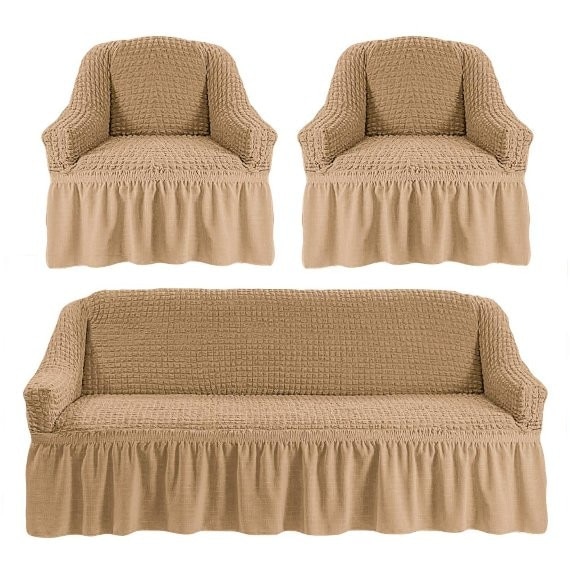 Set huse pentru canapele 3 locuri si 2 fotolii, cappuccino, elastica