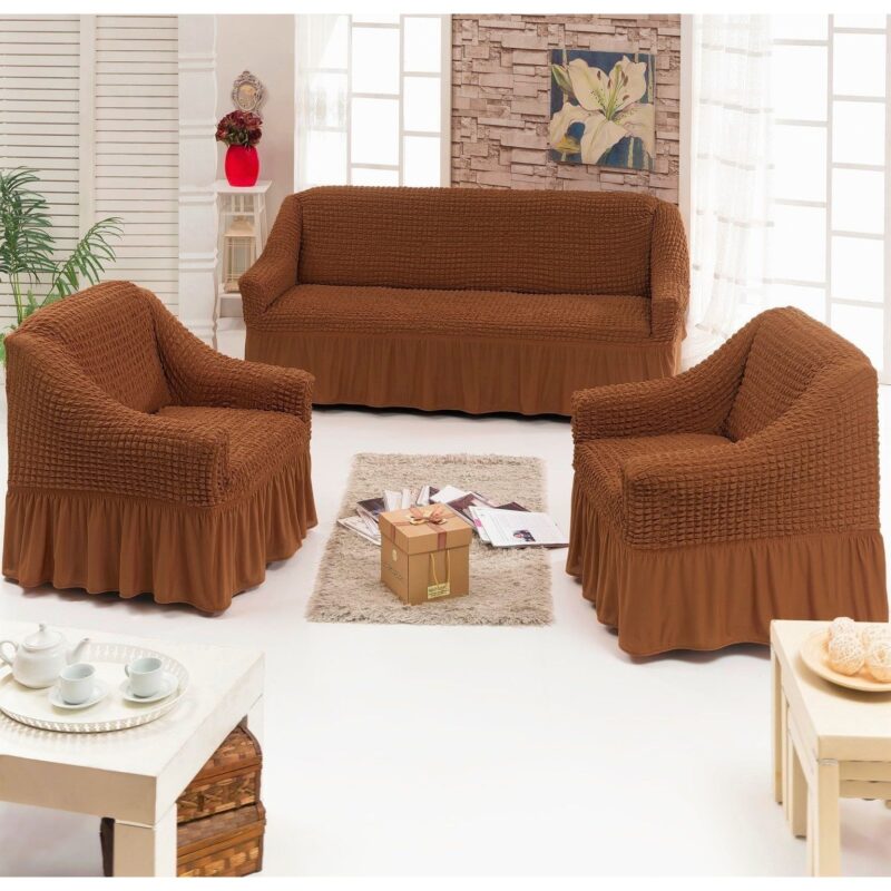 Set huse 311, pentru o canapea 3 locuri si 2 fotolii, culoare maro deschis