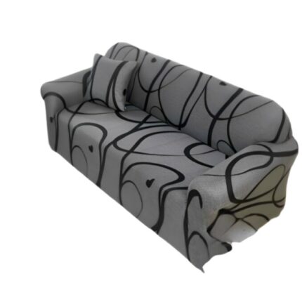 Husa elastica pentru canapea, Jojo Home, imprimeu Abstract, M-2 locuri, 140x180cm, Gri-Negru