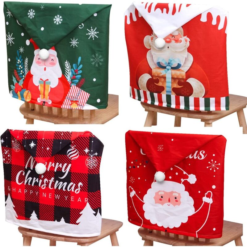 Set huse scaune de Craciun, AMRINUGL, design Mos Craciun, 60x50cm, material elastic, lavabile