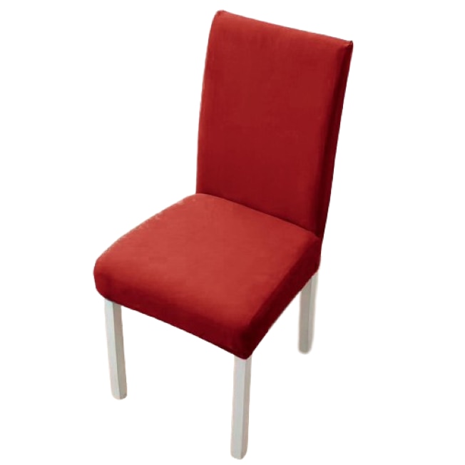 Set 4 huse pentru scaune, Uni, Poliester cu Elastan, Rosu