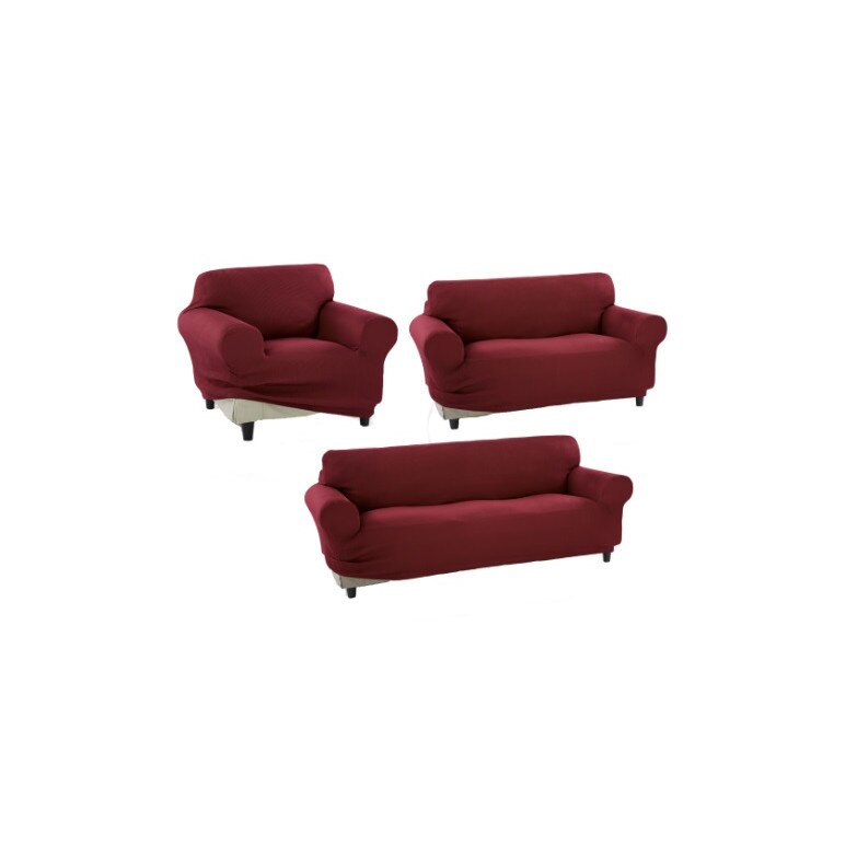 Set huse elastice pentru o canapea 3 locuri, o canapea 2 locuri si 2 fotolii, 60% bumbac+ 35% poliester + 5% elastan, Bordeaux-Concept E Efrall