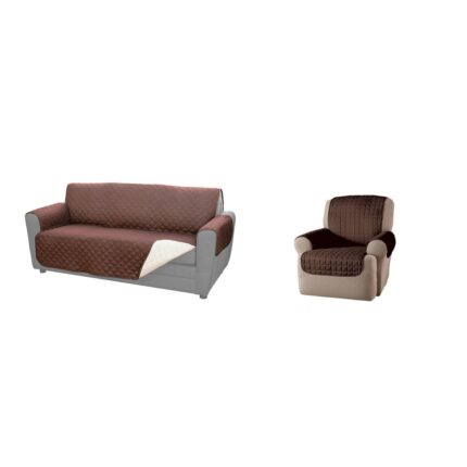 Pachet Husa din material textil pentru canapea, Maro + Husa textila, de protectie pentru fotoliu , dubla , reversibila