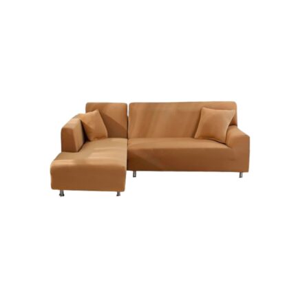 Husa pentru canapea, Jaotto, in forma de L cu 3 + 4 locuri, Elastica, Lavabila, Universala, culoare camel
