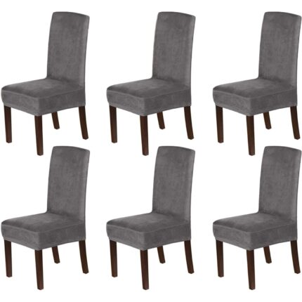 Set 6 Huse Scaun Universale Apol'HOME, Elastice, Din Catifea, Gri Inchis