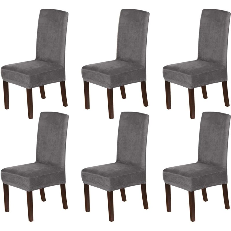 Set 6 Huse Scaun Universale Apol'HOME, Elastice, Din Catifea, Gri Inchis