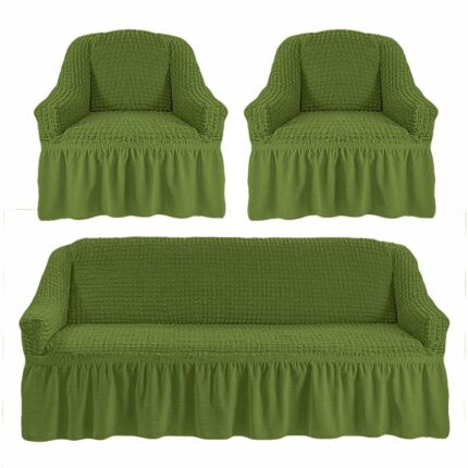 Set huse pentru canapele 3 locuri si 2 fotolii, verde, elastica