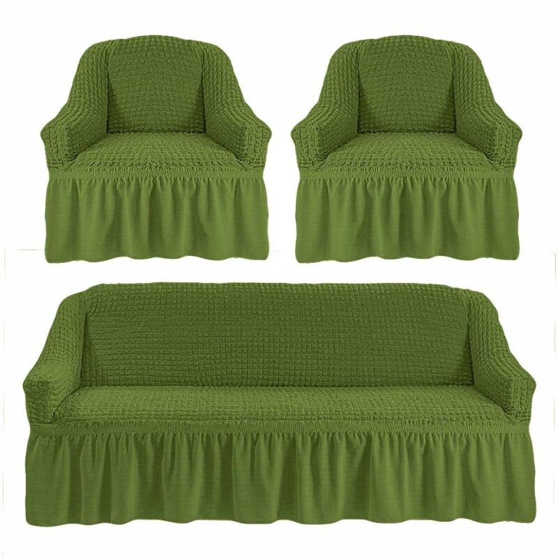 Set huse pentru canapele 3 locuri si 2 fotolii, verde, elastica