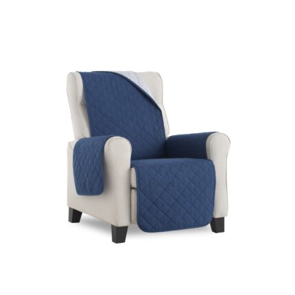 Husa matlasata fotoliu Sofazip, Lungime 55 cm, Reversibila 2 culori, Bleumarin-Gri