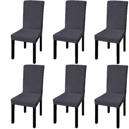 Set de 6 huse elastice drepte pentru scaun, vidaXL, Tesatura, Gri inchis