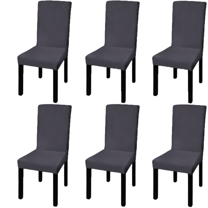 Set de 6 huse elastice drepte pentru scaun, vidaXL, Tesatura, Gri inchis