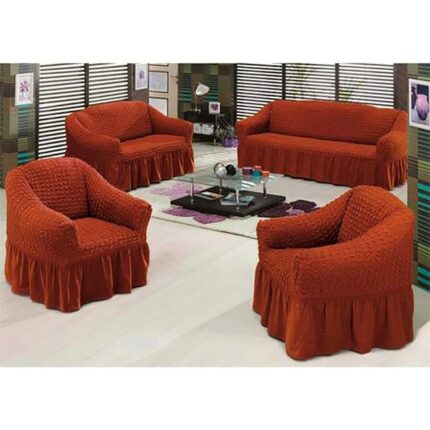 Set huse 4 piese, 3211 - huse canapele 3 locuri si 2 locuri, 2 fotolii - Model Uni Maro