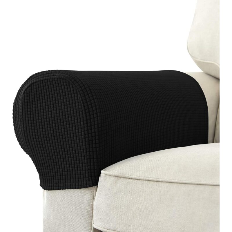 Set de 2 Huse pentru Brate de Canapea Cozevdnt, Jacquard Elastic, Rezistente la Scamosare, Negru
