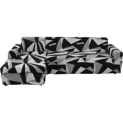 Husa coltar extensibil cu brate, universala, detasabila si lavabila, gri/negru, Poliester, 1+3 locuri