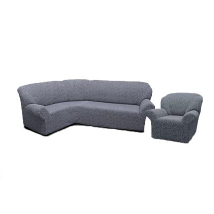 Set huse pentru coltar si 1 fotoliu, Jacquard, cenusiu