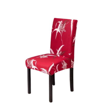 Set 6 huse pentru scaune, Poliester cu Elastan, Imprimeu Abstract, Rosu-Alb