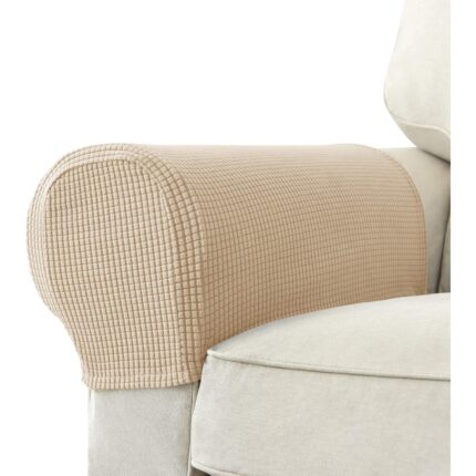 Set de 2 huse elastice jacquard pentru cotiera, antiderapante, bej, 45.7x53.3cm, 16.5x20.3cm, 20.3x27.9cm