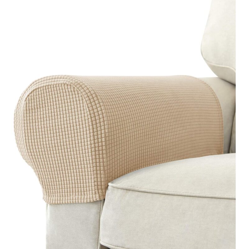 Set de 2 huse elastice jacquard pentru cotiera, antiderapante, bej, 45.7x53.3cm, 16.5x20.3cm, 20.3x27.9cm