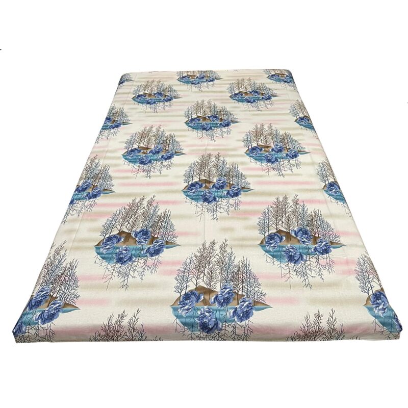 Cearceaf alb/bleu 250x215cm pentru pat dublu, pentru saltea mai mare de 180cm, "Reflexie de trandafir bleu" din bumbac 100% by Liz Line - C250181