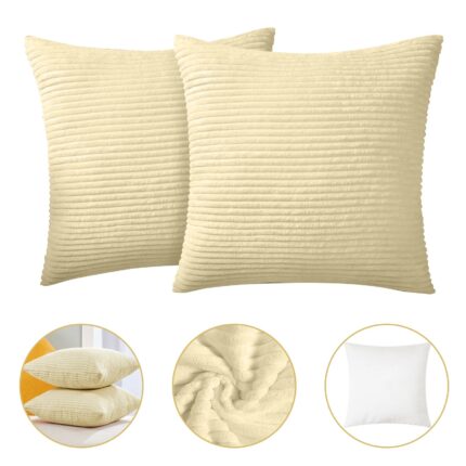 Set 2 perne antialergica, Wacorresi, 45x45 cm, cu fermoar, detasabile, Modelul cu dungi din cordon, Catifea, Bej